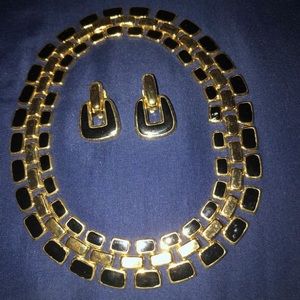 Black and gold necklace and earring set